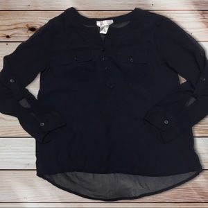 Navy Sheer Longsleeve Top w/Buttons (10/12)